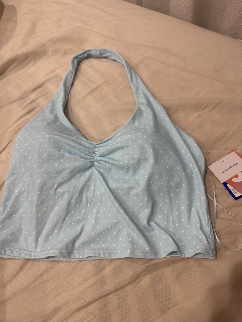 Light Blue Polka Dot Halter Crop Top size L JoyLab